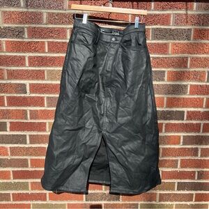 A.n.a Black Faux Leather Denim Like Front Slit High Rise Midi Skirt